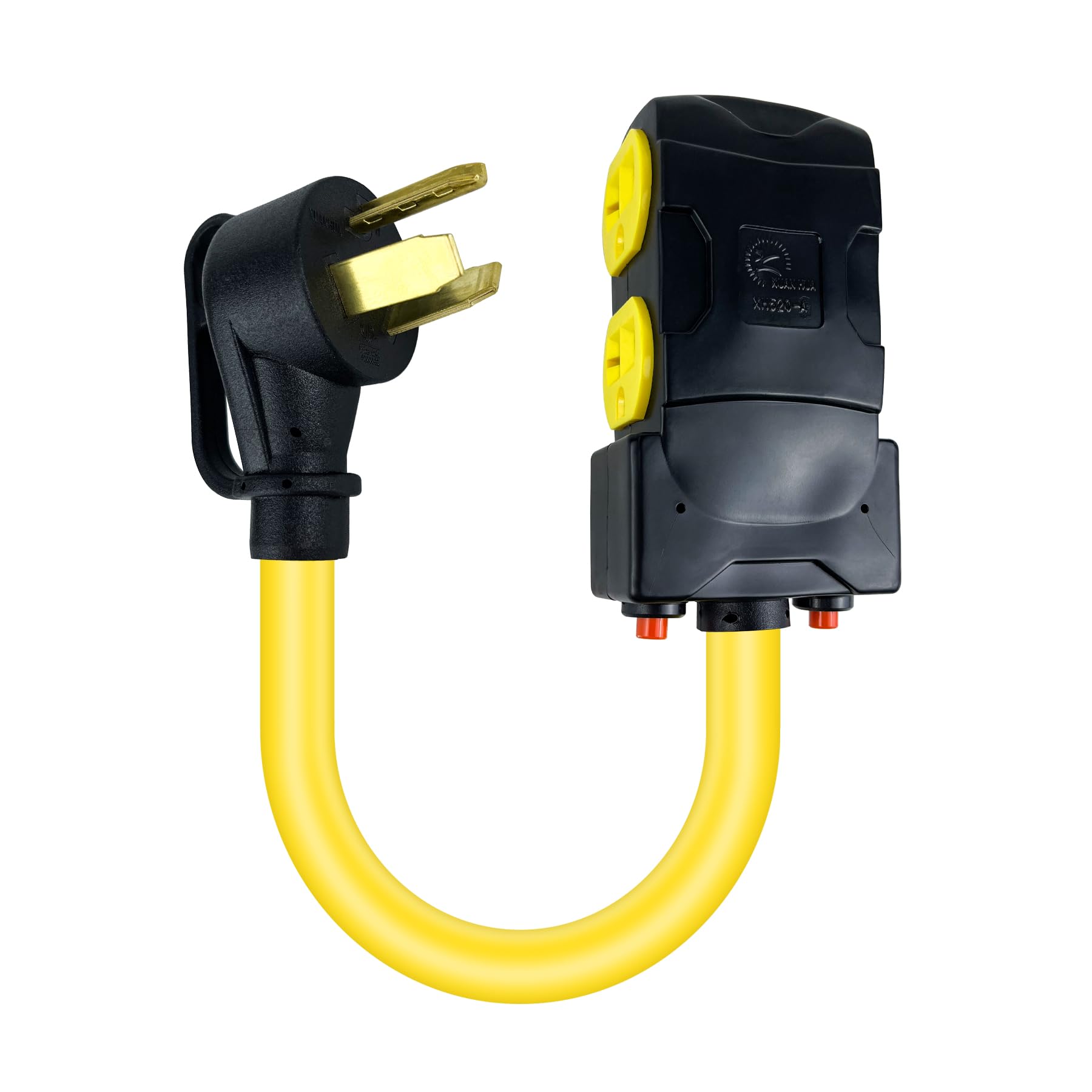 Power Convert Adapter Compatible with NEMA 10-30P to 4X 5-20R/15R with 20 Amp Circuit Breaker, 220/250V Electrical Stove/Range/Oven Male Plug Gas 110/