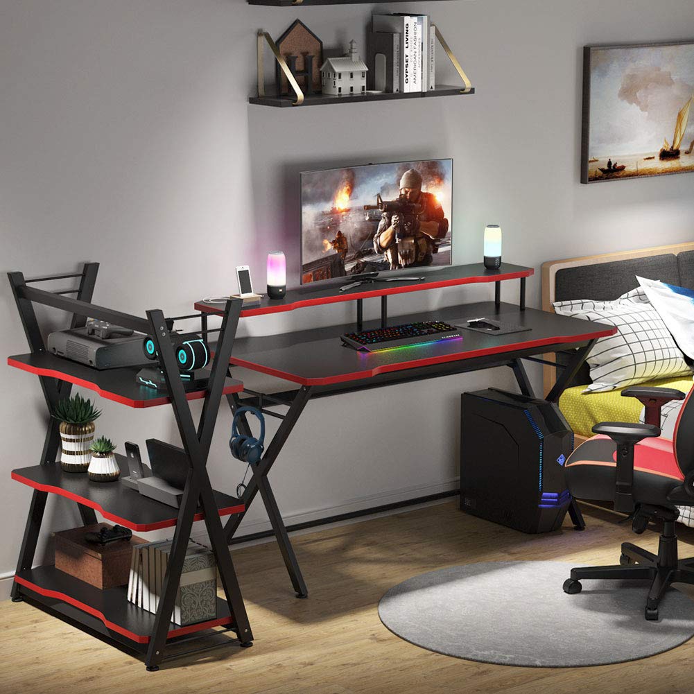 Tribesigns 55 inch Large Gaming Desk for 2 Monitors, Ergonomic PC Gaming Table Gamer Computer