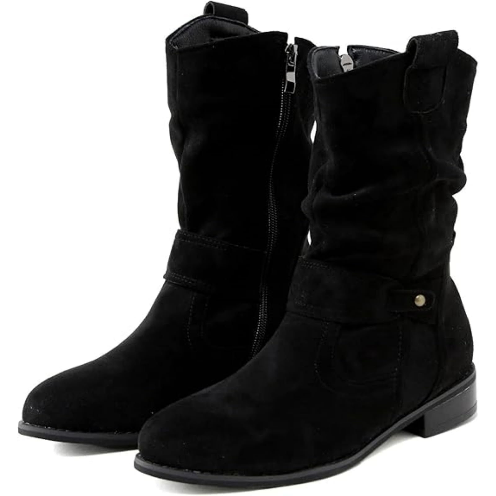 Cowboy Boots For Women Ankle High Low Heel Mid Calf Cowgirl Boots Slouchy Round Toe Western Chunky Short