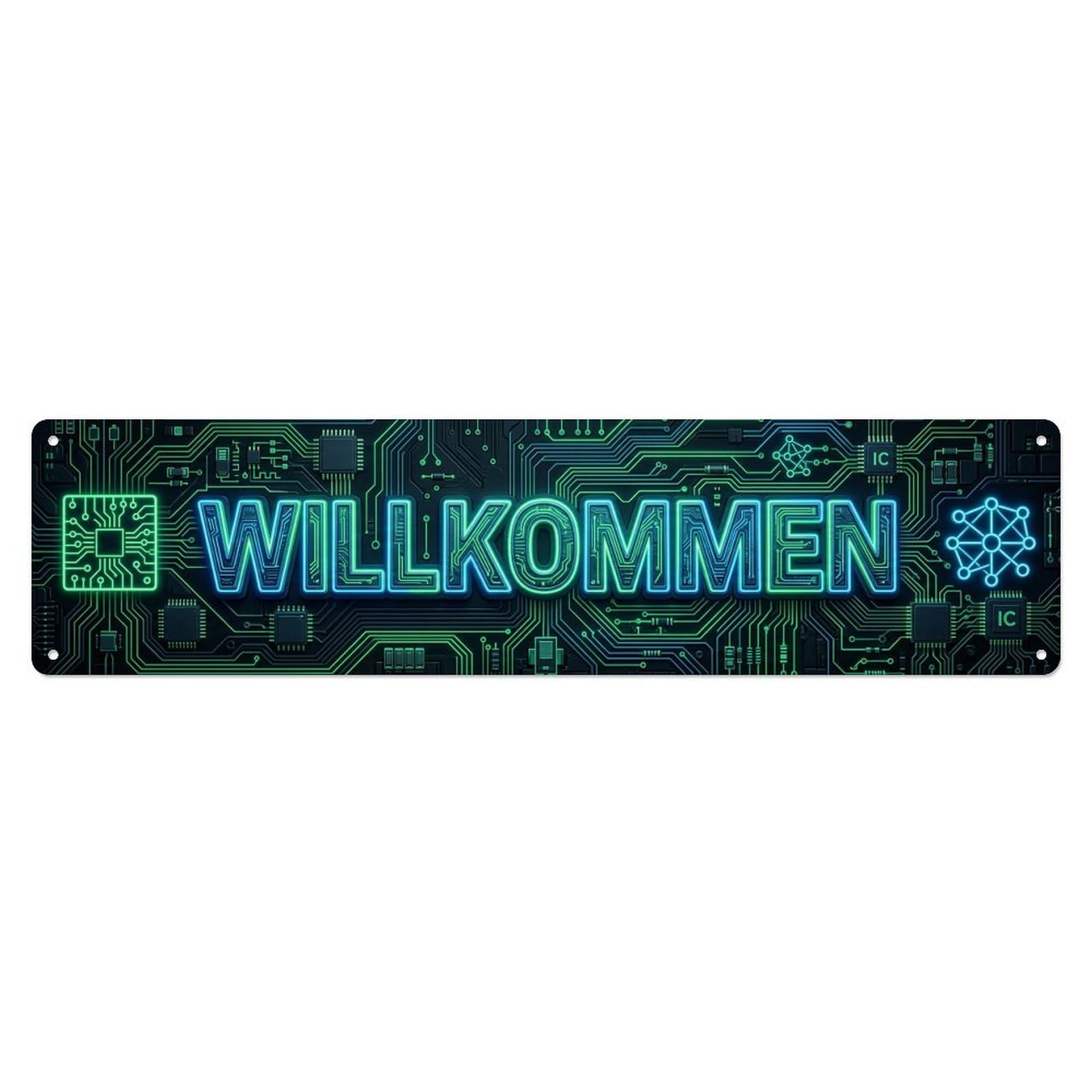 Neon Circuit Board Electronic Welcome Metal Tin Sign