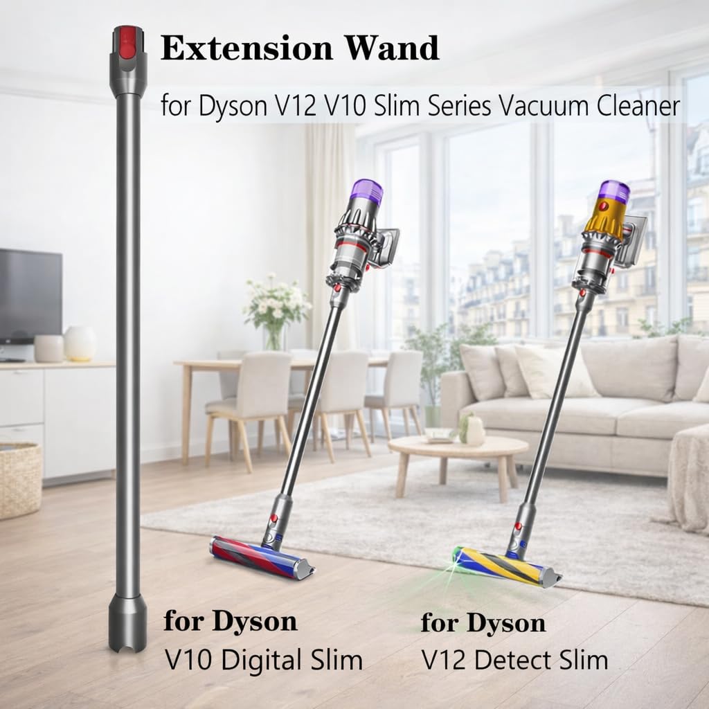 Tube Extension Compatible avec Dyson V12 Detect Slim / V10 Digital Slim, Tube Rallonge 74 cm avec Dégagement Rapide, Tige Rigide en Aluminium pour Aspirateur Série Slim (Gris)