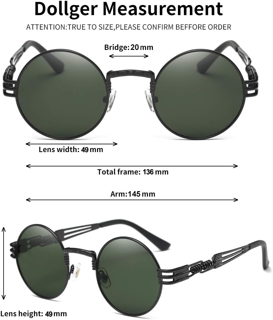 Dollger Steampunk Round Sunglasses Metal Frame Circle Shades - Image 4