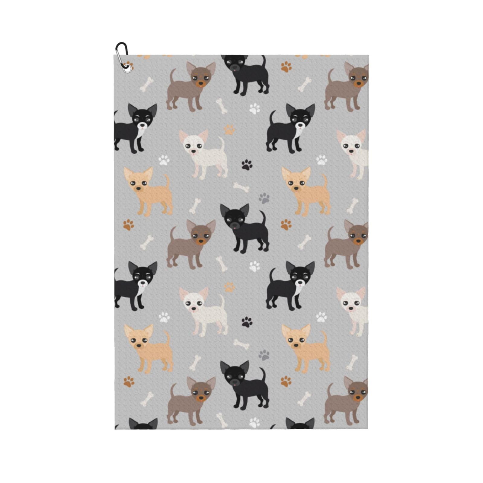 Hnnkloy Chihuahua Paws And Bones, 16x24 in Portable Waffle Golf Towels with Carabiner Clip for Golf Bag