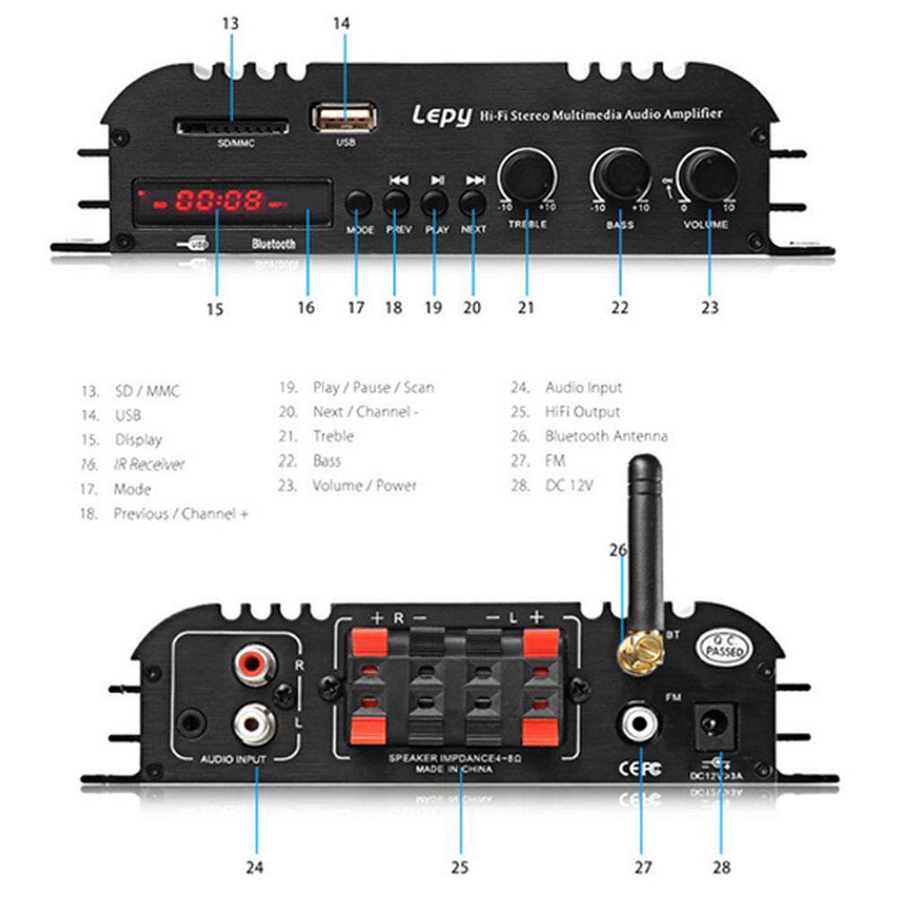 PolarLander Bluetooth HiFi Digital Amplificateur stéréo 4 canaux puissant son compatible avec haut-parleur ordinateur moto