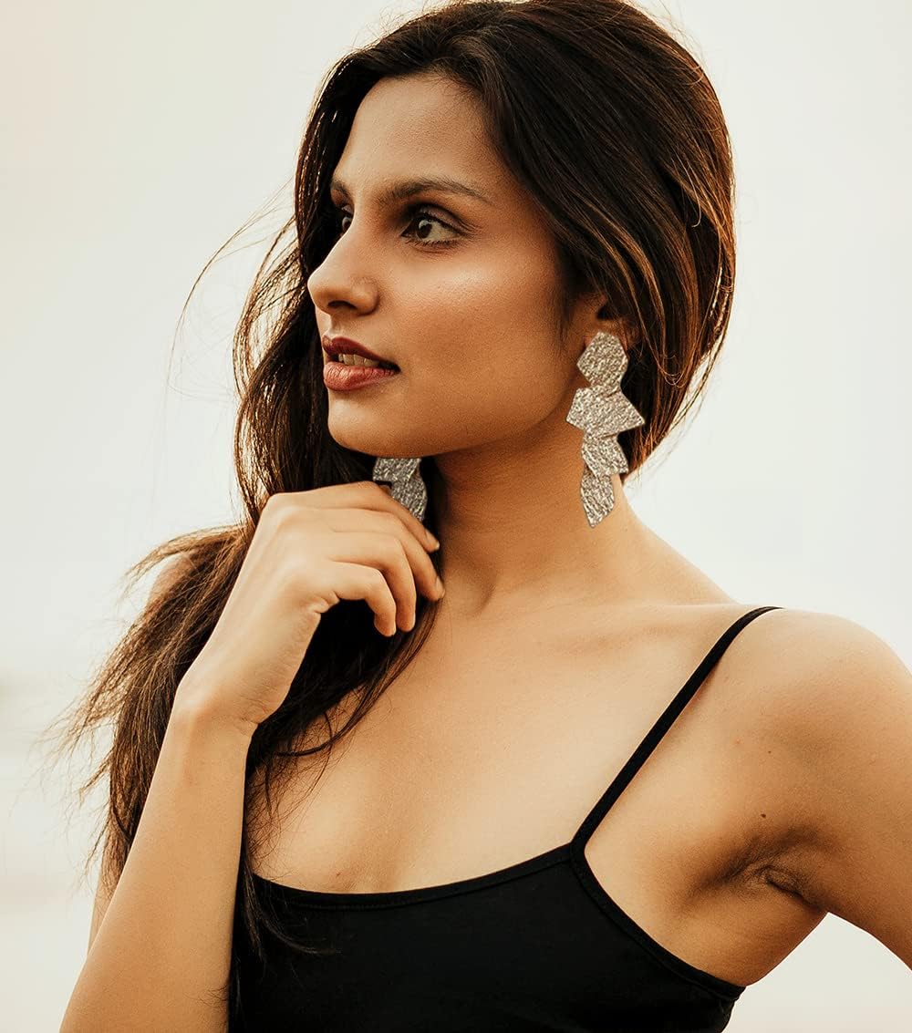 Ginkgo Leaf Flower Earrings, Gold Geometric Statement Earring, Big Fashion Design Boho Drop Dangle Earrings - Image 2