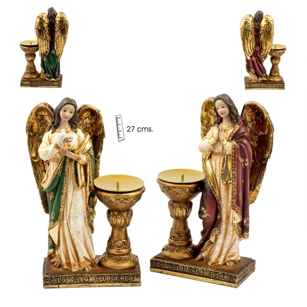 Ángeles Velero figura 27 cm. Set 2 piezas imagen resina color dorado