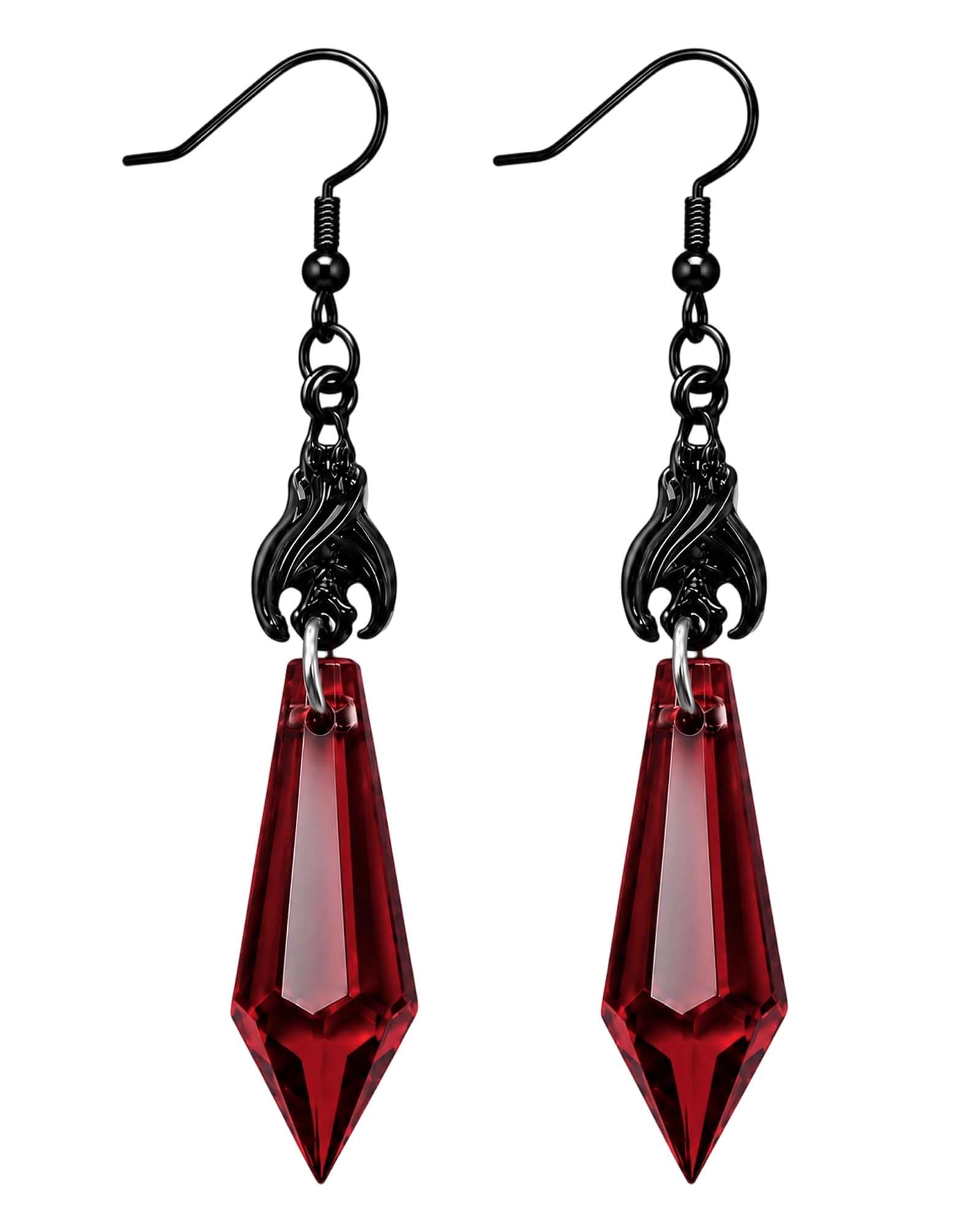 Go Ho Red Crystal Bat Earrings and Fake Blood Spray, Vampire Accessories