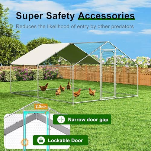 Large Metal Chicken Coop Walk-in Poultry Cage Chicken Run Pen Duck House with Waterproof and Anti-Ultraviolet Cover for Outdoor Farm Use Spire Roof(10' W x 13.2' L x 6.4' H)