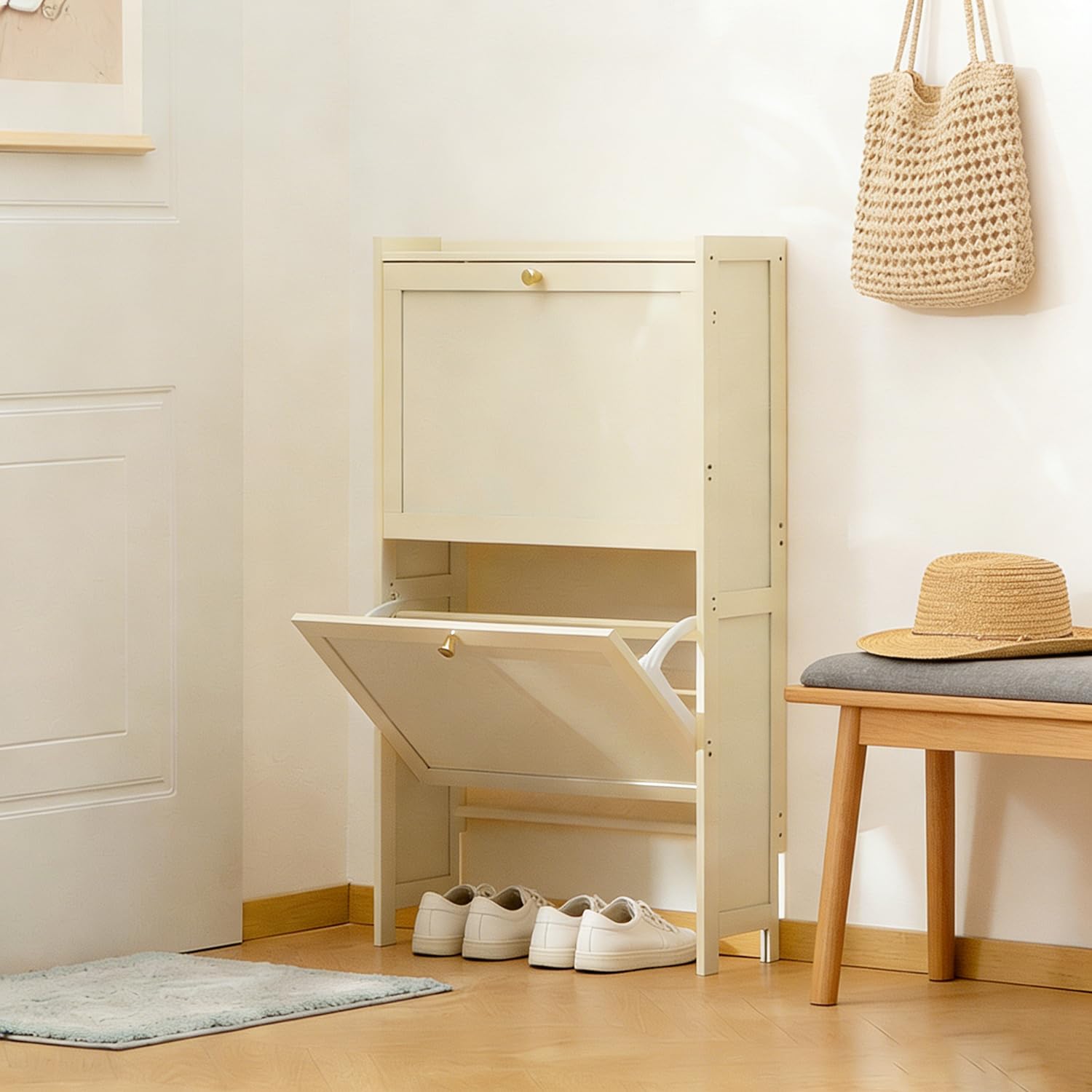 Generico Mobiletto Porta Scarpe, armadietto per corridoio, scaffale per Scarpe, Copri cassetti, Panca Pieghevole per Ingresso, Stretto 70 cm, mobiletto Porta Scarpe in bambù - mobiletto Sottile autop