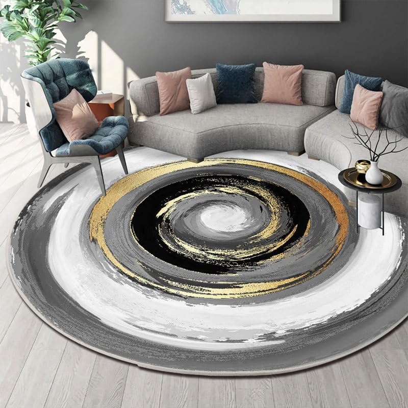 Genérico Alfombra de Salón Redonda ø 100 cm Alfombra Antideslizantes Lavable Moderna Pelo Corto alfombras para Dormitorio Cocina Entrada Moderno Abstracto Negro Gris Amarillo