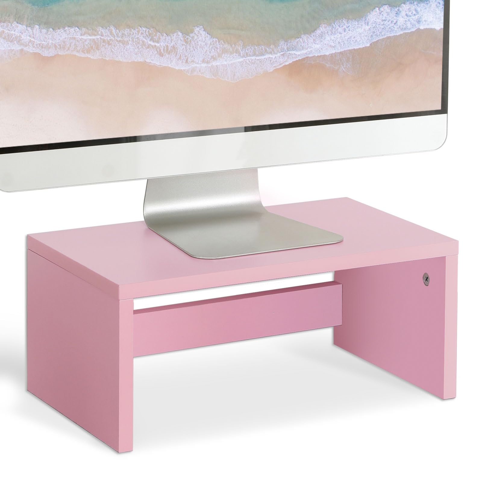 TEAMIX Pink Monitor Stand Riser-6.7 inch, Wood Higher Monitor Riser with Storage for Desk, Laptop Riser Computer PC Stand for Desktop Workspace Home Office(Pink-Higher)