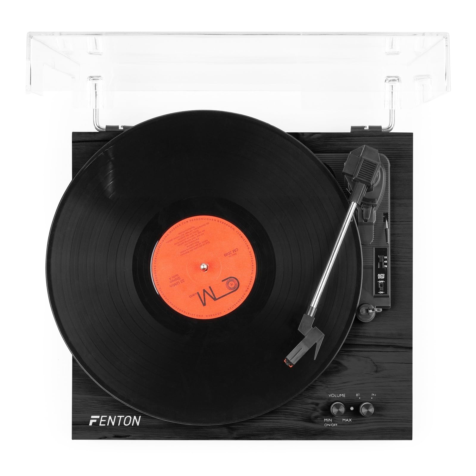 Fenton RP165B Platine Vinyle BT avec 2 Haut-Parleurs Stéréo - Noir/Gris, Lecture 33, 45 et 78 Tours, Système HiFi, Sortie RCA, Une Platine Rétro Idéale pour Décorer et Écouter Vos Vinyles
