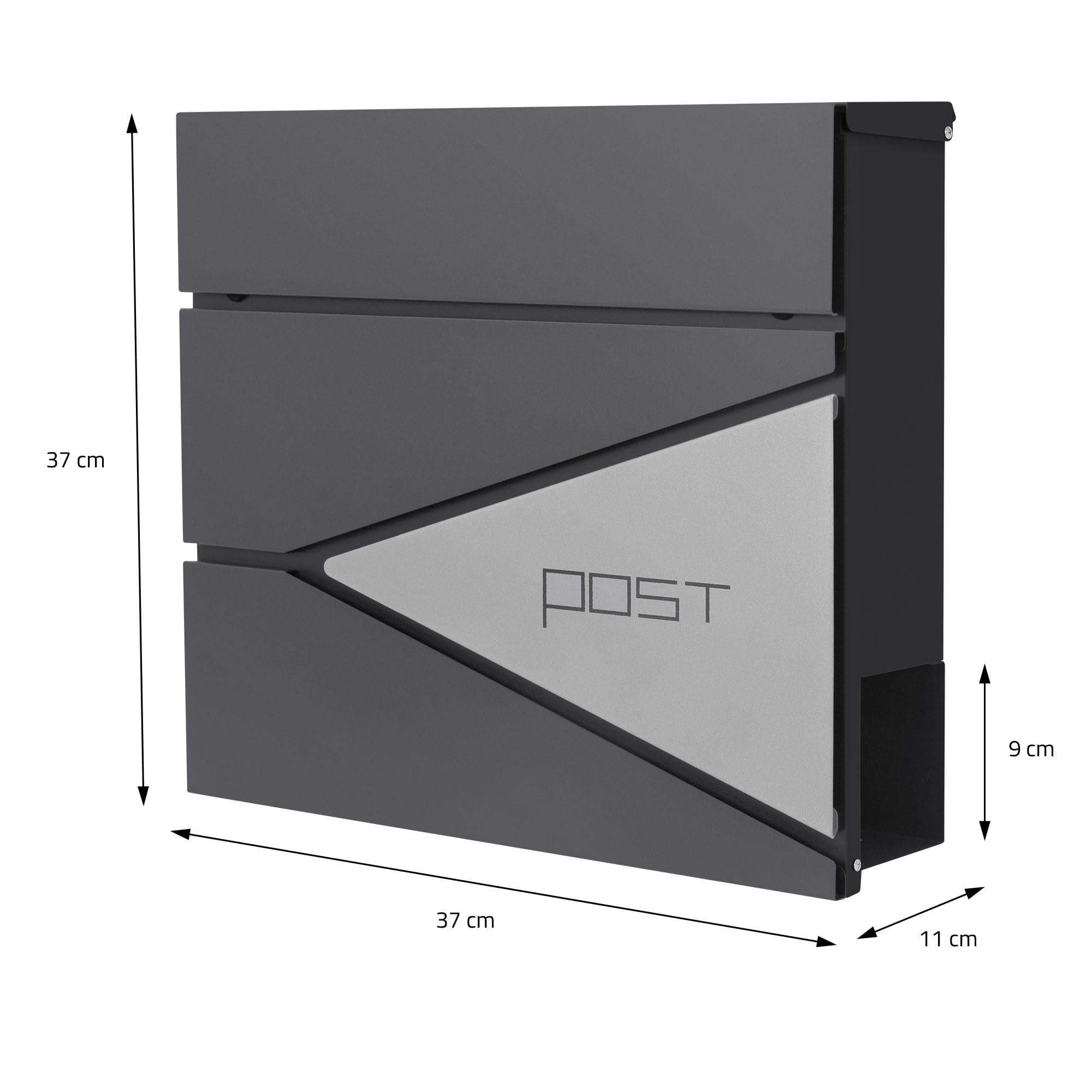 ML-Design Cassetta Postale per Lettere in Acciaio Verniciato a Polvere Antracite Argento 37 x 37 x 11 cm con Scomparto per Giornali Riviste Serratura a 2 Chiavi incl. Materiale per Montaggio a Muro