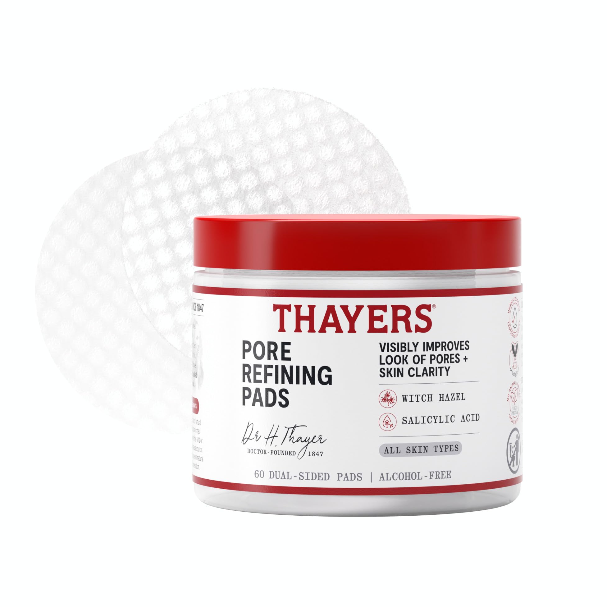 Thayers Pore Refining Toner Pads, Dual-Sided Exfoliating Pads with Witch Hazel, Salicylic Acid & Hyaluronic Acid to Improve Look of Pores and Skin