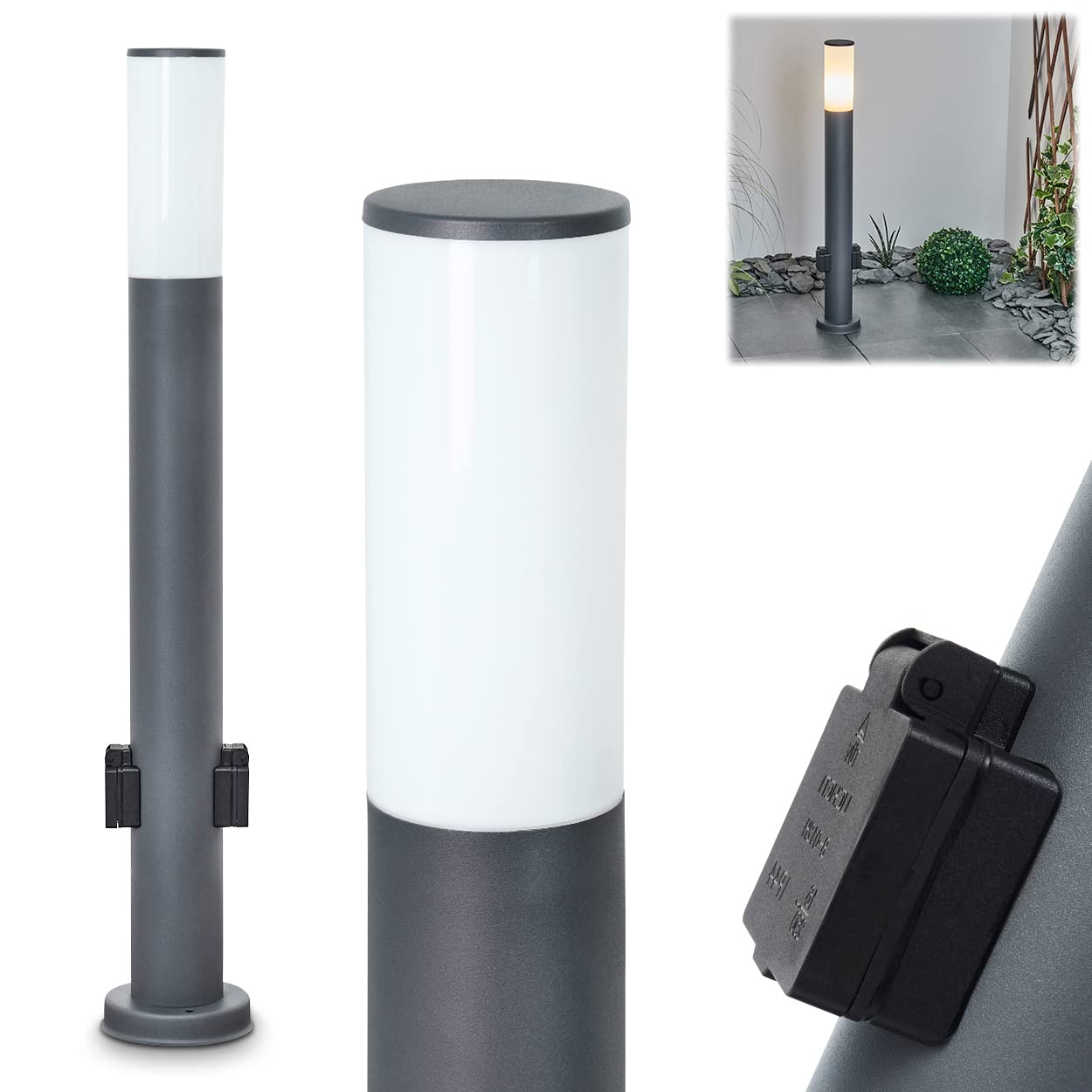 Lampada per sentiero da esterno Caserta con 2 prese, lampada moderna con base in metallo/plastica in antracite/bianco, 80cm, lampada da giardino, E27, illuminazione da giardino IP44, senza lampadina/e