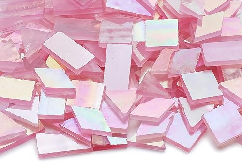 Miniatura 2 de Lanyani Azulejos de mosaico iridiscentes de vitrales para manualidades artísticas, 200 piezas, 4 formas mezcladas, brillo rosa