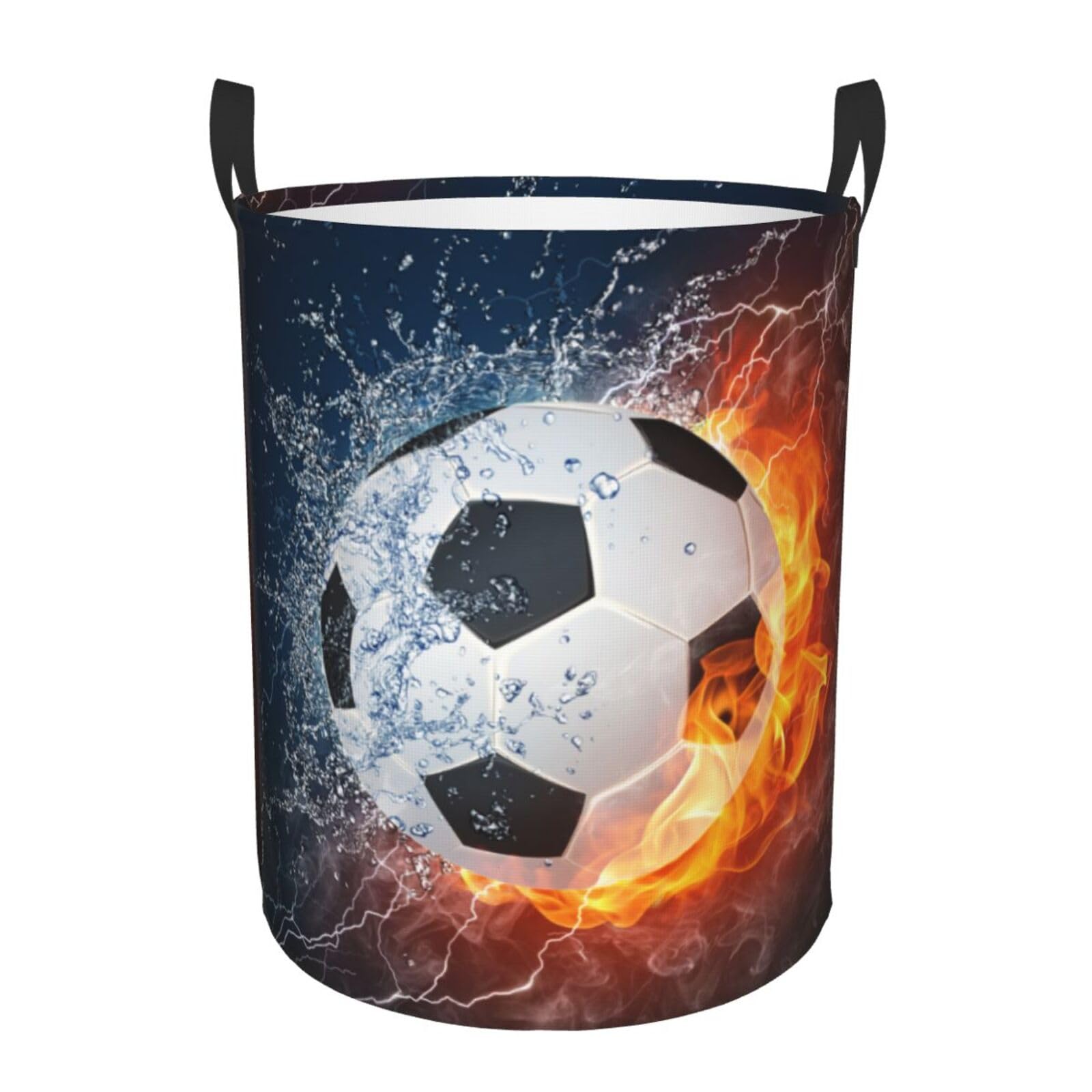 Gbuzozie Soccer Ball In Fire And Water Round Laundry Hamper Sport Football Storage Basket Toys Clothes Organizer Bin For Home Bathroom Bedroom Dorm