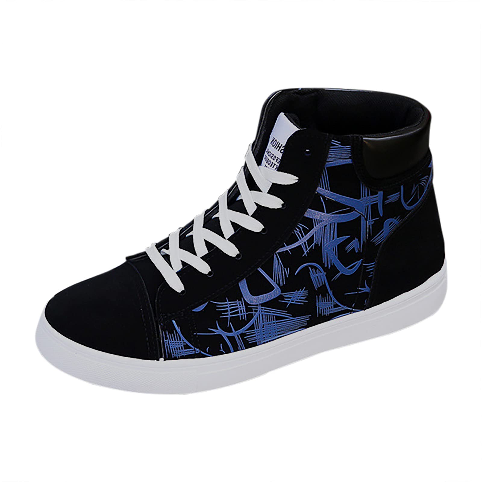 GenericCanvas High Top Trainers Men | Black Flat Canvas Shoes Striped Printed Uppers Lace Up Leisure Sport Shoes Comfortable Color Matching Shoes for Student Outdoor Trainers Unisex Couple Shoes