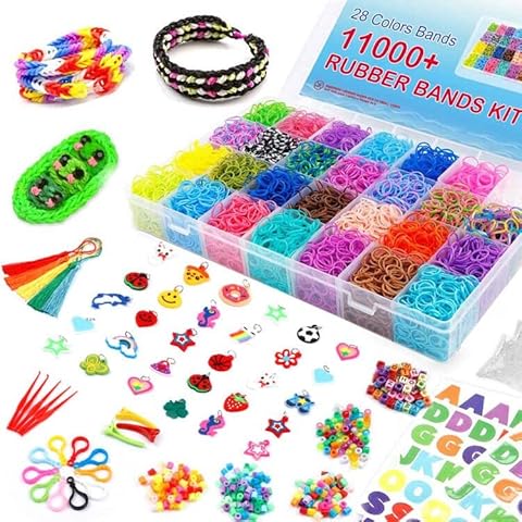 Inscraft 11880+ Loom Bands Set: Colorful Rubber Bands in 28 Colors with Container, 600 Clips, 200 Beads, 52 ABC Beads, Premium Bracelet Making Refill Kit for Girls Kids Gift DIY Craft Cover