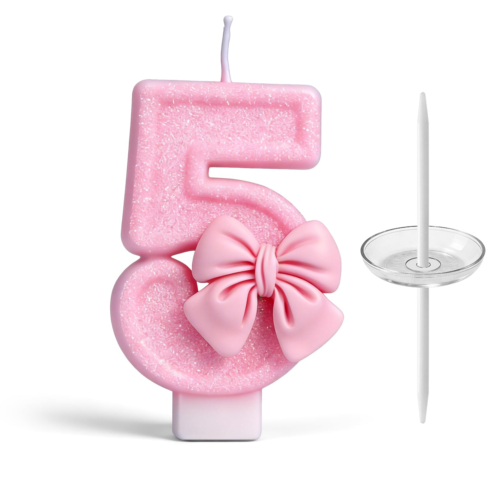 Peapin Girls Pink 5Nd Birthday Cake Topper, Butterfly Glitter Number Candle Cake Decoration, Birthday Candles, Number Candles For Cakes, Birthday Party Cake Decorations