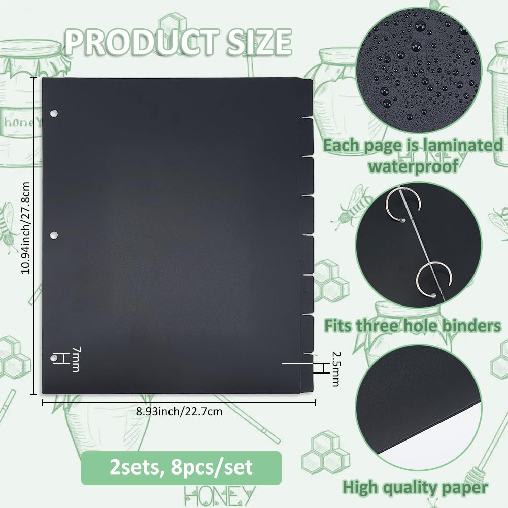 SUPERFINDINGS 16 Sheets 3 Ring A4 Black Folder Dividers 8 Index Dividers PP Folder Dividers Plastic Discbound Notebook Register for Planner Notebook Loose Leaf Folder - Image 2