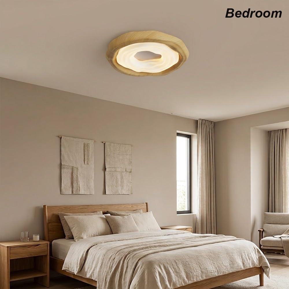Okrągła Lampy Sufitowa Usłojenie Drewna, Nieregularna Falista LED Plafon Nordyckie Ściemnialne Oświetlenie Sufitowe do Sypialnia Gabinet Biuro Domowe(Wood(Stepless),54cm/21.25in)