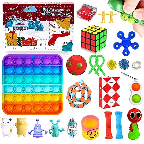 Fidget Toys Advent Calendar, Christmas Countdown Calendar, 2023 Poppet Fidget Toy Pack, Stress Relief Sensory Toys Set for Kids and Adults (Style A)