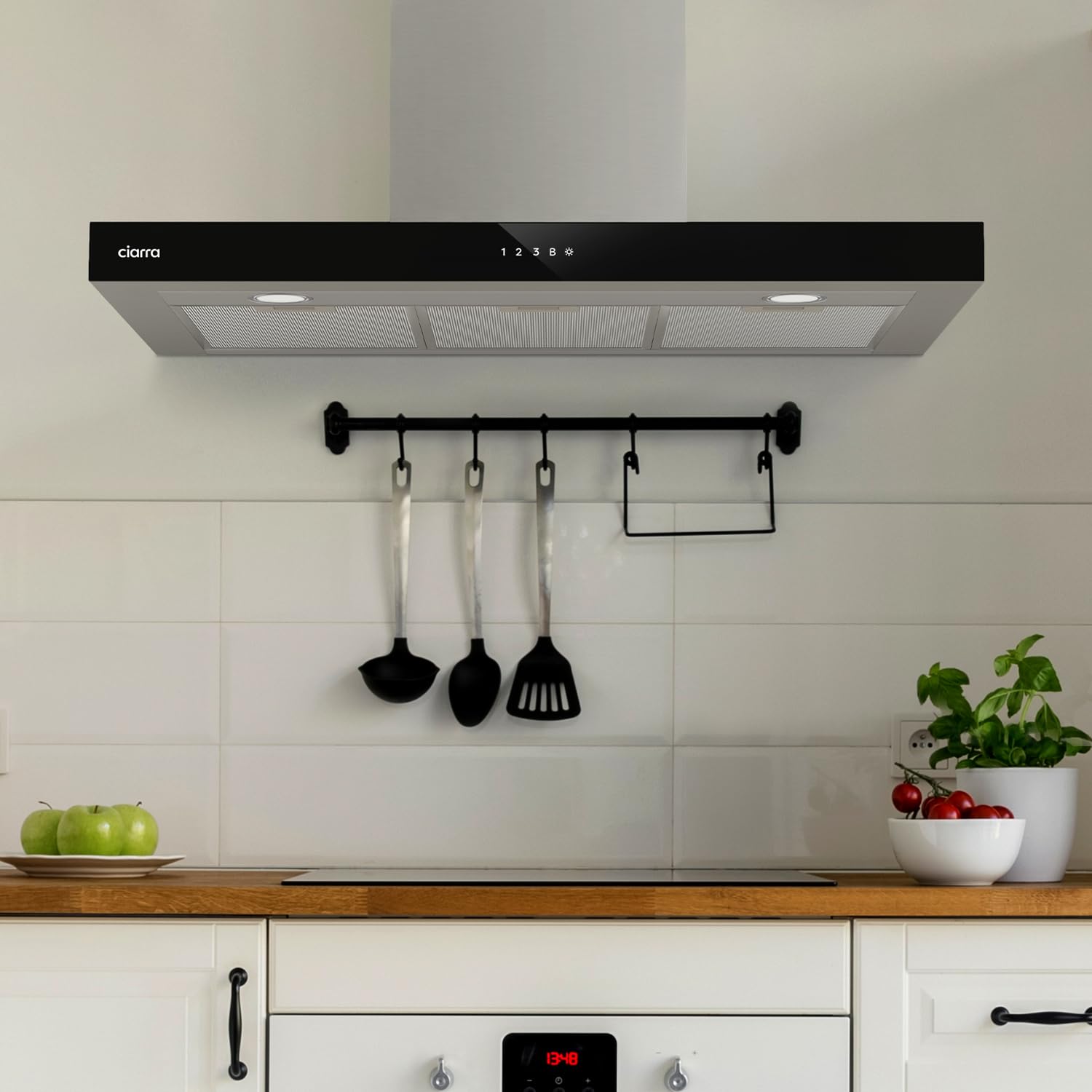 CIARRA CBCS9102 Classe A+++ Cappa Aspirante 90 cm - 650m³/h -Controllo Touch & WiFi - 4 Velocità con Booster - Filtro a Carbone CBCF003 Incluso