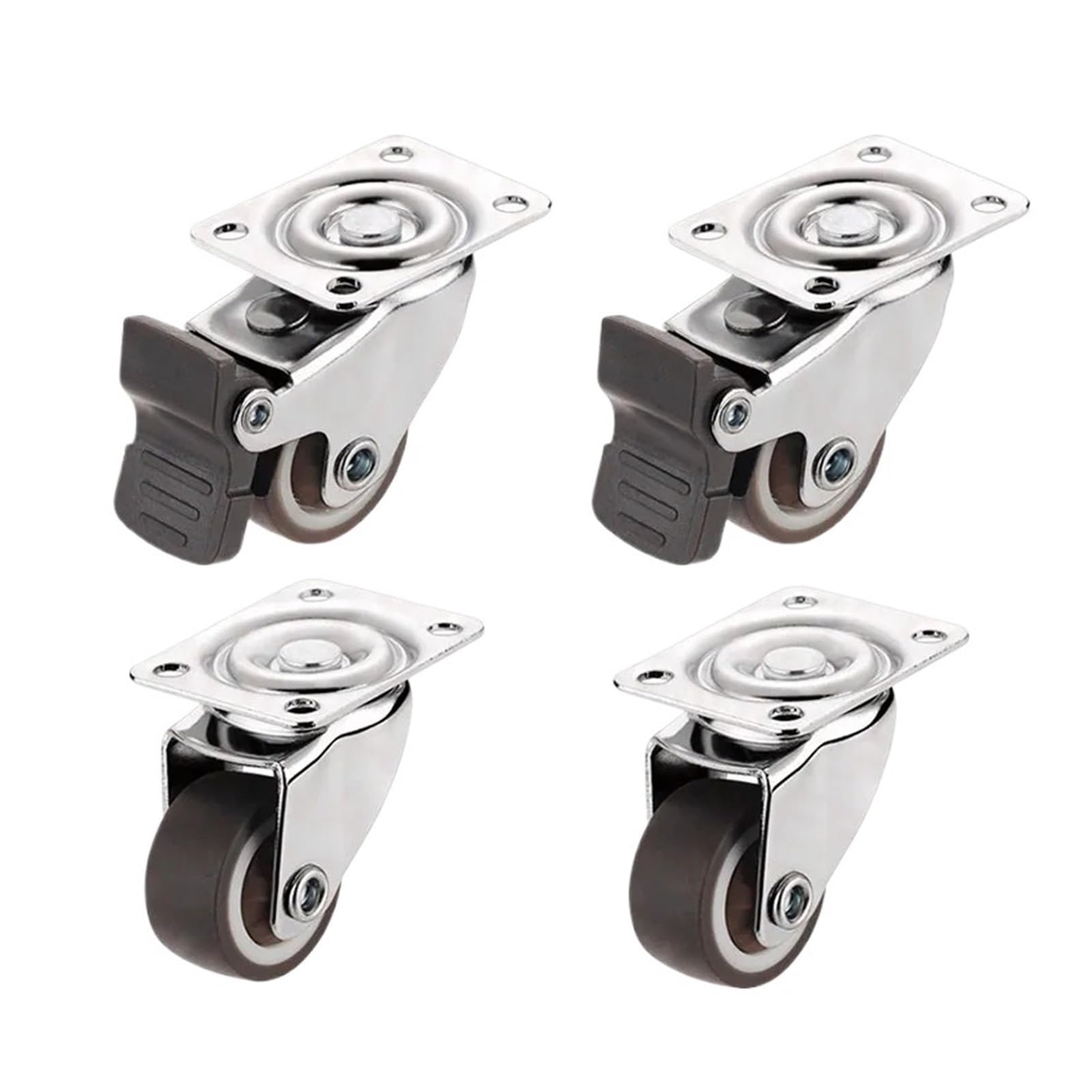 4 pièces roulettes de meubles roues TPR roulette pivotante en caoutchouc souple roue à argentée for chaise chariot plate-forme(Brake and no brake,2 inch)