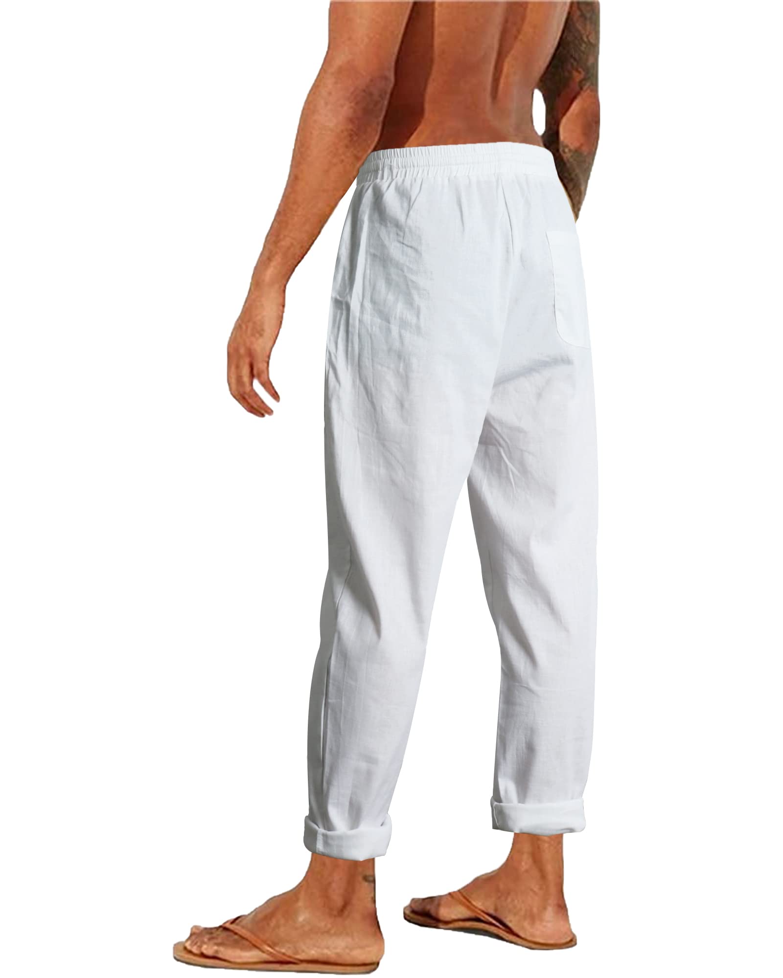 NANAMEEI Pantalon Coton Lin Homme Été Pantalons de Plage Décontractés Casual Yoga Pants Taille avec Cordon Elastique