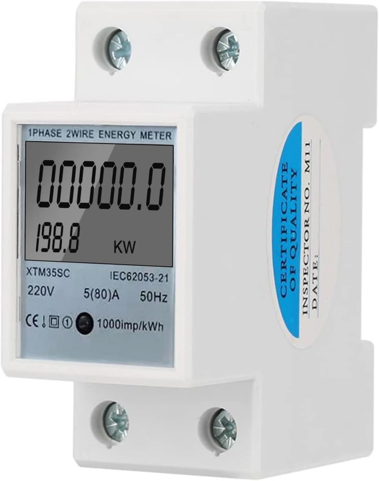 – DEWIN KWh Din Rail Meter, Single Phase Energy Meter, 220V 5(80) A Digital 1-Phase 2 Wire 2P DIN-Rail Electric Meter, Electronic KWh Meter