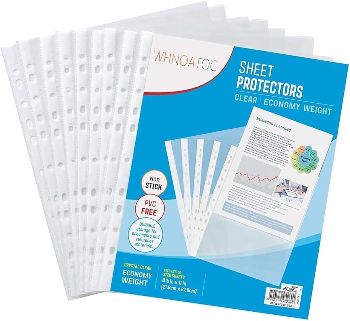 20 Pack 200 Micron Sheet Protectors, Plastic Clear Folder Leafs Document Sleeves, Heavyweight Non-Glare, Reinforced 11-Hole, Acid-Free, Archival Safe for Documents and Photos (A-4 Size)