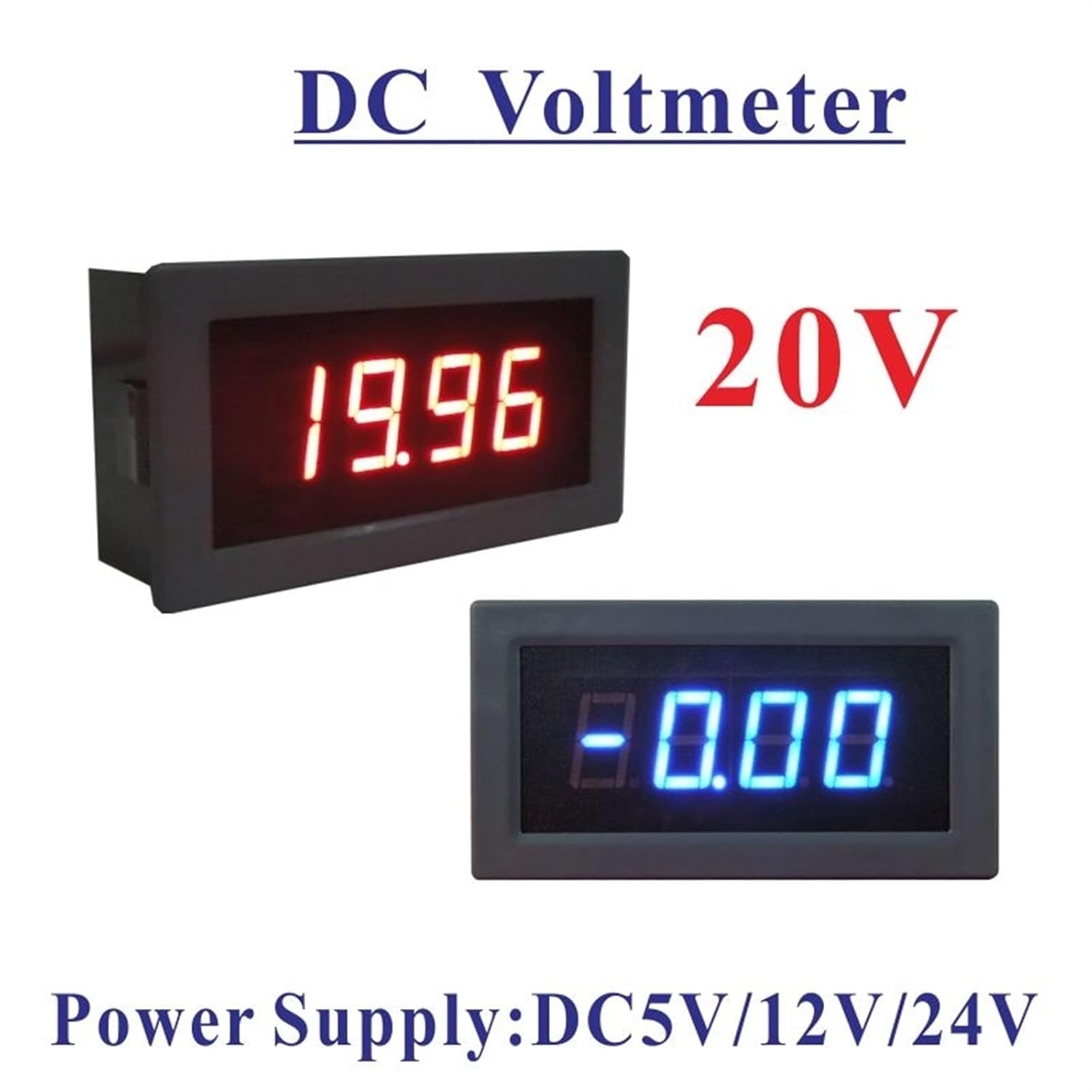 LED Digital Voltmeter Ammeter DC 20V Panel Volt Voltage Meter Volt Tester Blue Red LED Power Supply DC 5V 12V 24V(Red,Power Supply DC5V)