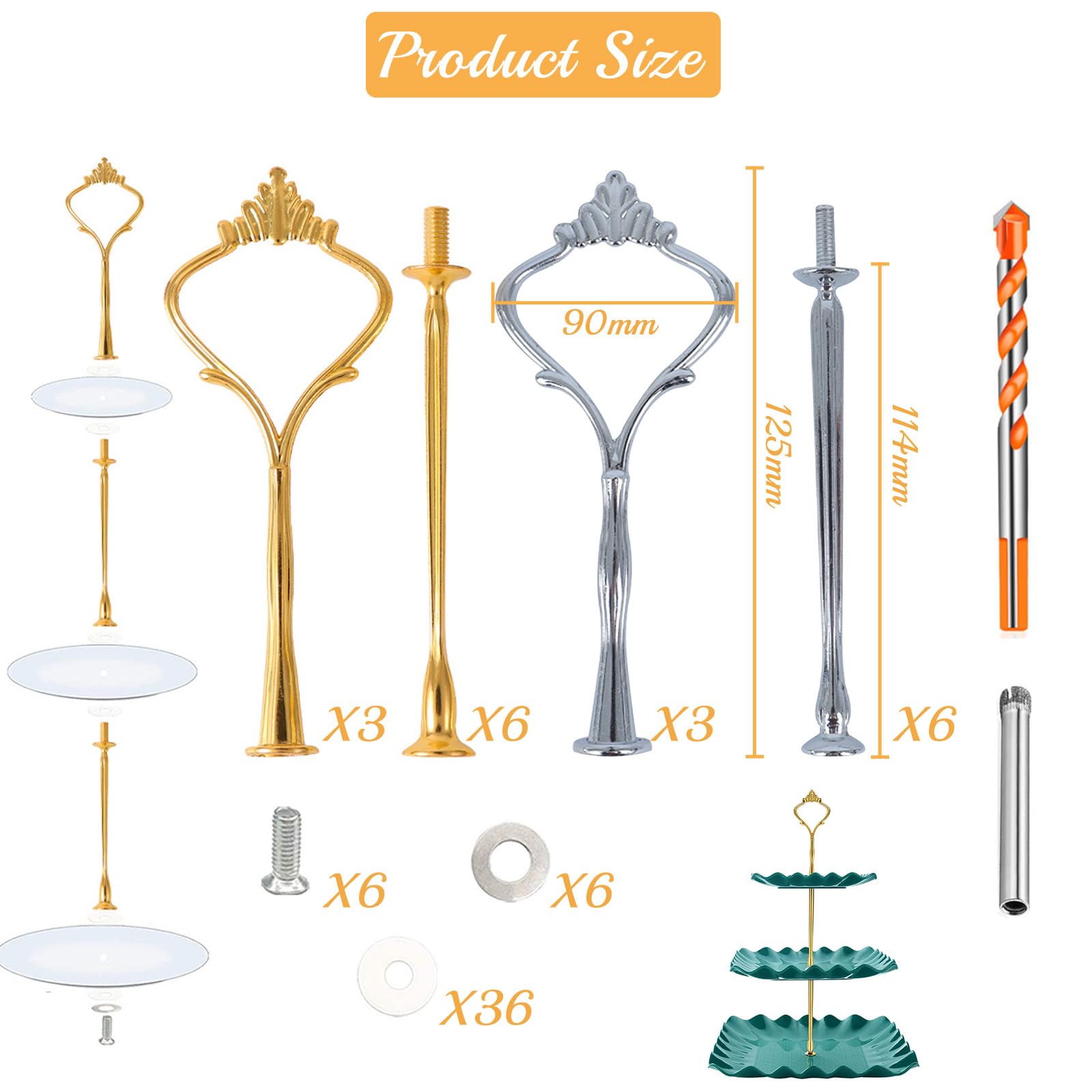 Set Accessoires Stand à Gâteaux Nsiwem - 6 Pièces Couronne - 2/3 Niveaux