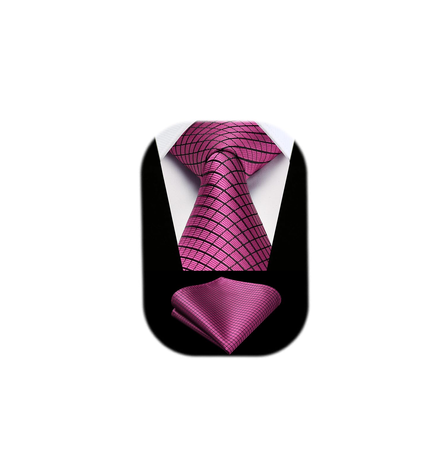 HISDERN Mens Ties Plaid Tie and Pocket Square Set Classic Woven Formal Checkered Neckties &amp; Handkerchief Wedding Party