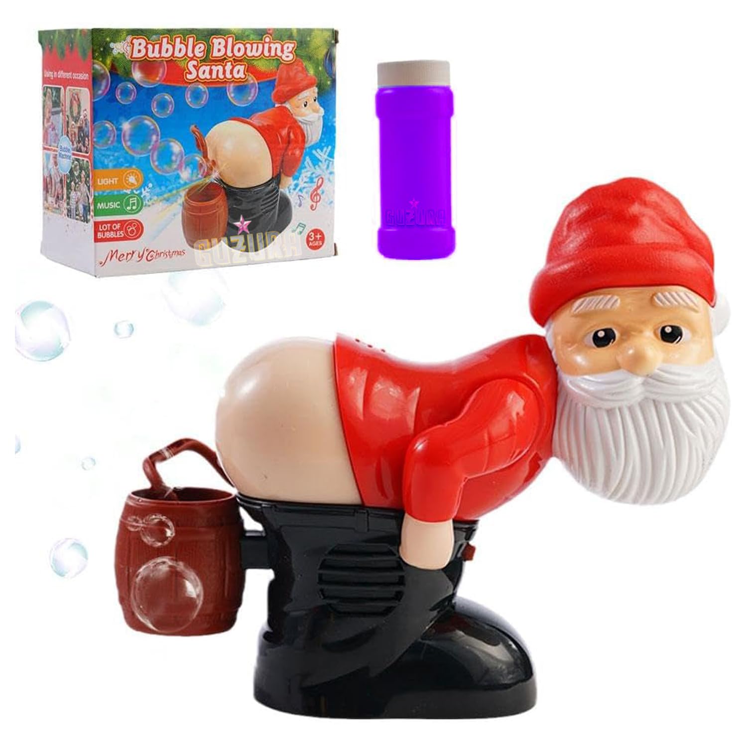 Christmas Santa Bubble Blower Machine BY GUZURA with 60ml Bubble Solution Funny Fart Toy Party Music led Light Colorful Bubbles Stocking Stuffers [PORTABLE 3D SLIDE PUZZLE] Gift for Kids (1 Pcs. each)