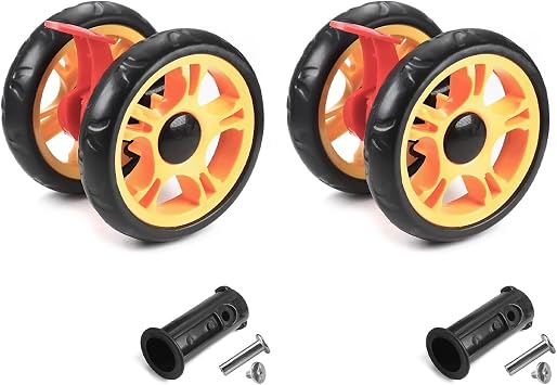 MroMax 2Pcs 4.72 Inch Stroller Wheel Set, 120mm x 25mm With Brake, for 19mm Circular Pipes, Plastic Replacement for Pet Stroller Black&Yellow