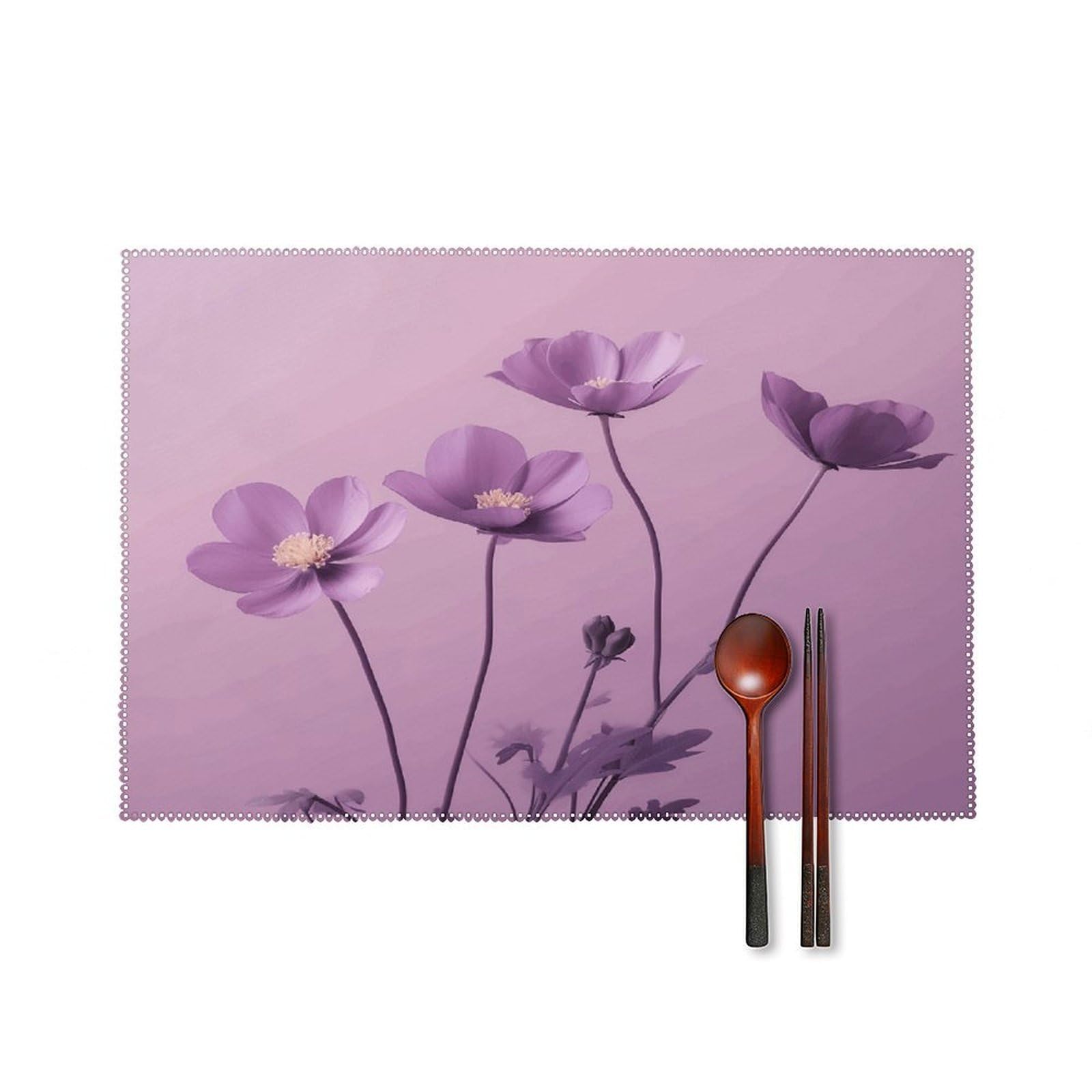 Fodpand Style Flowers On Purple Background Placemats Set Of 4 Place Mats Table Mats