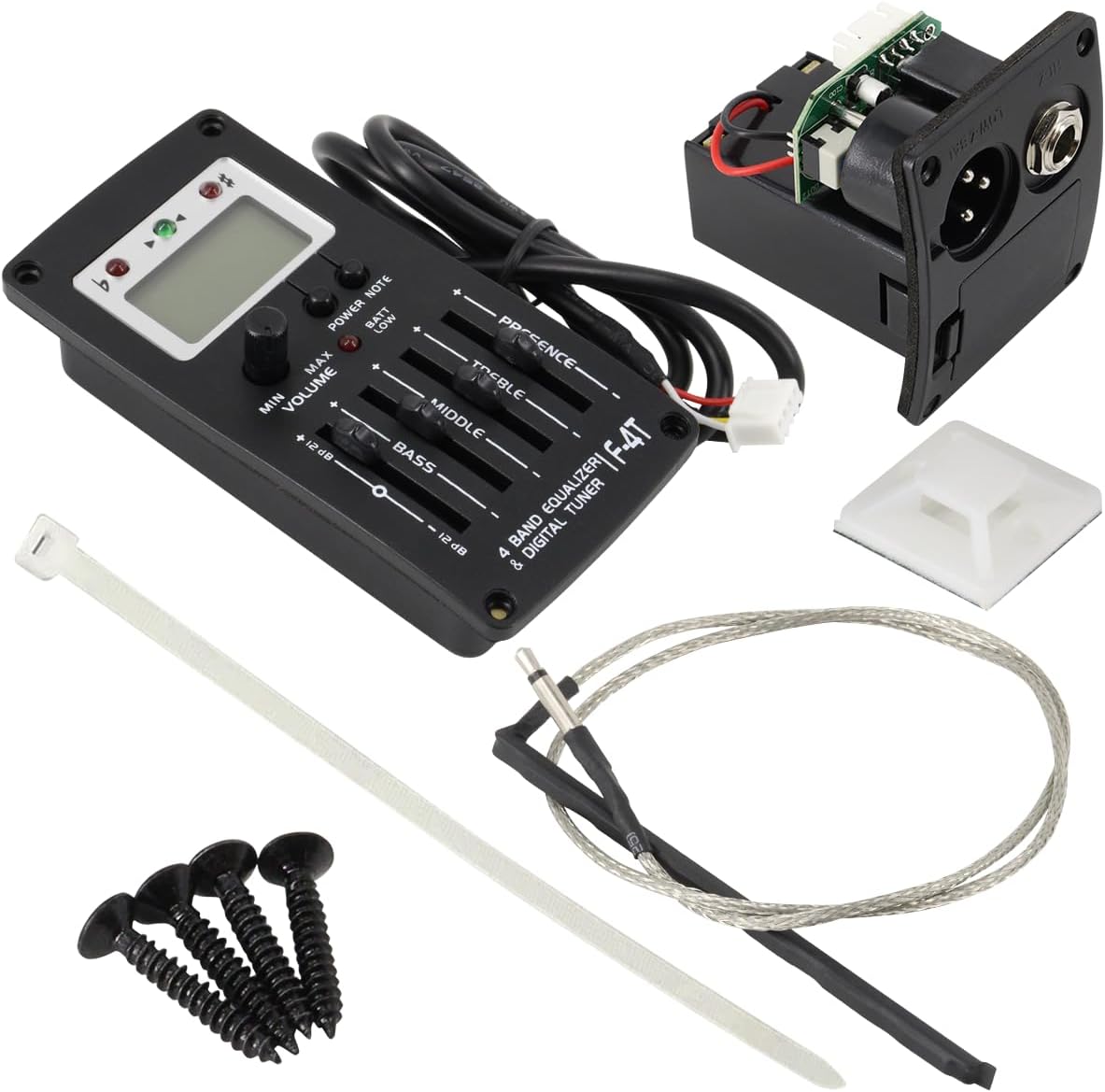 4 Band Acoustic Guitar Preamp EQ Equalizer Acoustic Guitar Amplifier Digital Chromatia Tuner Piezo Pickup for Acoustic Guitar Accessory (1F-4T)
