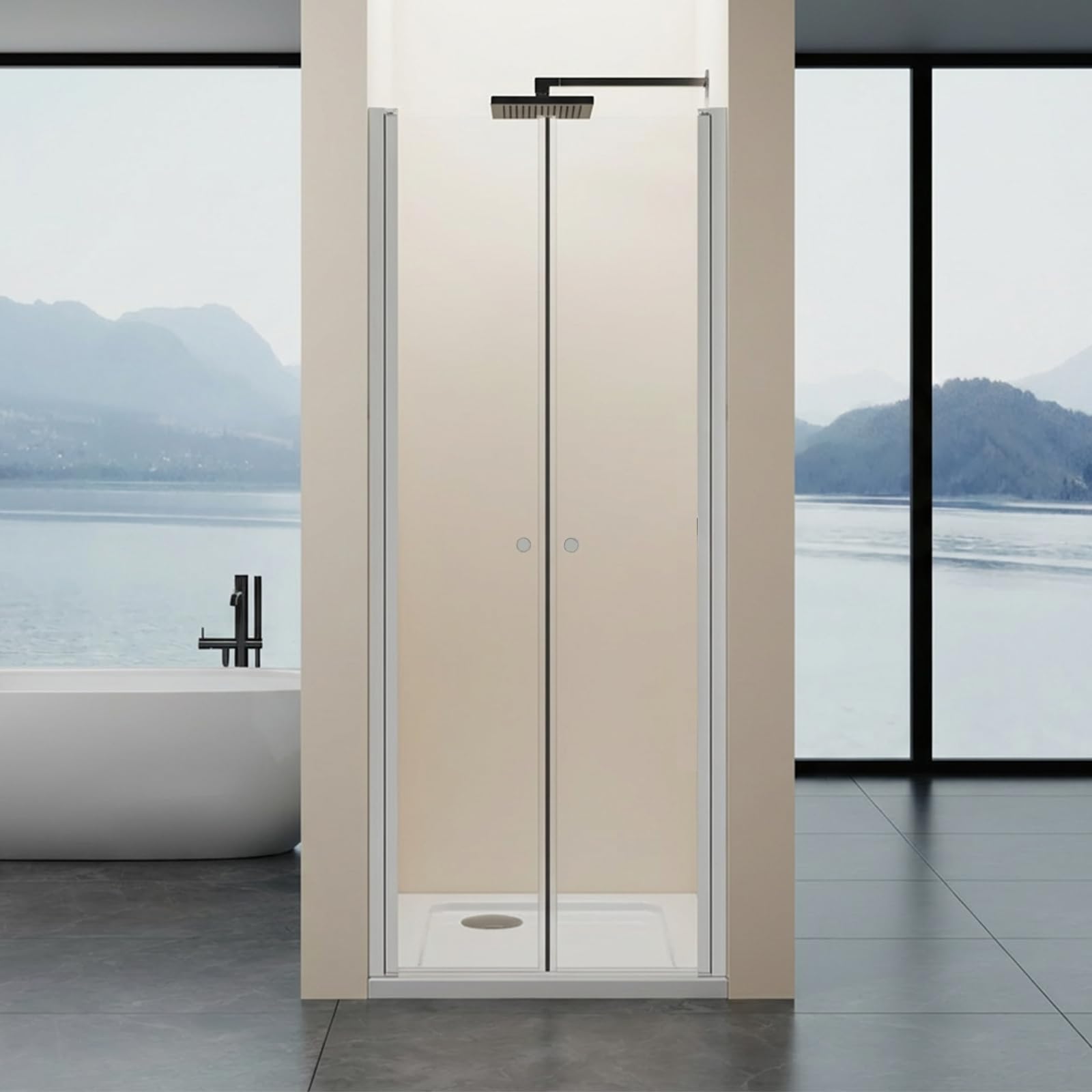Photo 1 of YTSAHSTT Frameless Pivot Shower Door - Double Swing Hinged Shower Door, 30~31" W x 75" H, Clear SGCC Tempered Glass, Dual Nano Coated Glass, Easy Installation, Reversible Swing, Bright Chrome Finish
