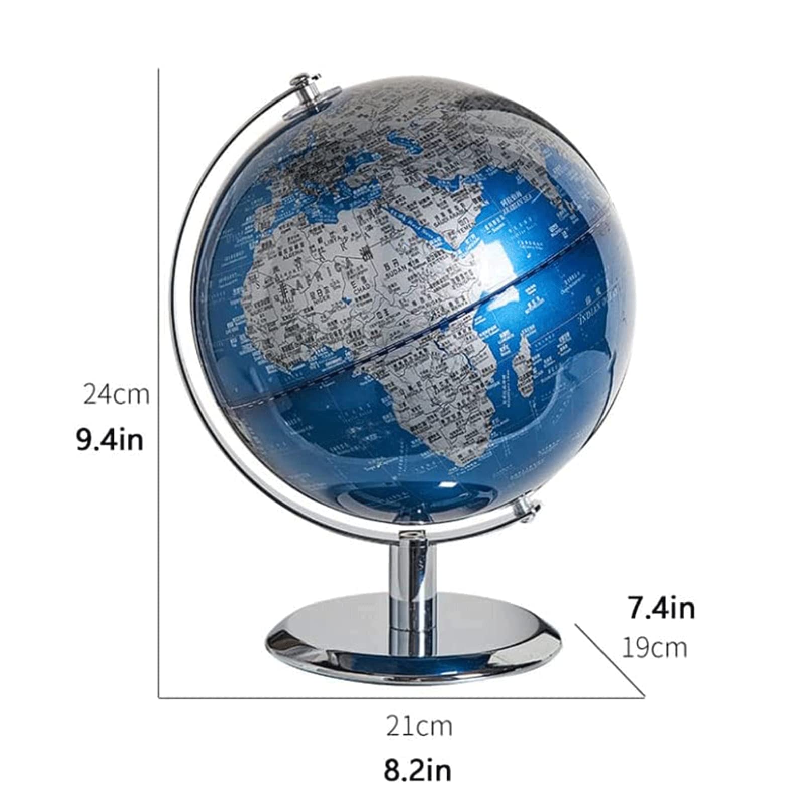 POCHY Globos Terráqueos Globo con Soporte de Metal Globos Globo terráqueo Azul HD para niños y niñas en el Aprendizaje Globos geográficos Regalo Fino y Claro