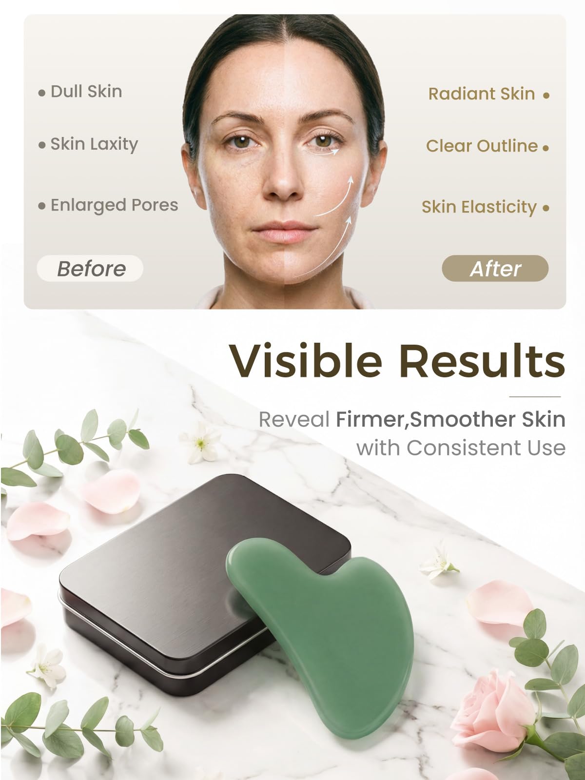 Gua Sha Gesichtswerkzeug - Grüner Stein Guasha Werkzeug für Gesicht, Hals & Körper - Gua Sha Werkzeug für Lymphdrainage, Schwellungen Reduktion & Triggerpunkt Linderung - Schönheit Hautpflege Geschenk