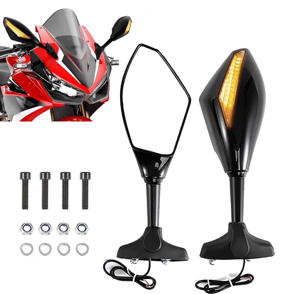 evomosa Motorcycle Side Mirrors with Front Rear LED Turn Signal Indicator Blinker kit for Motorbike