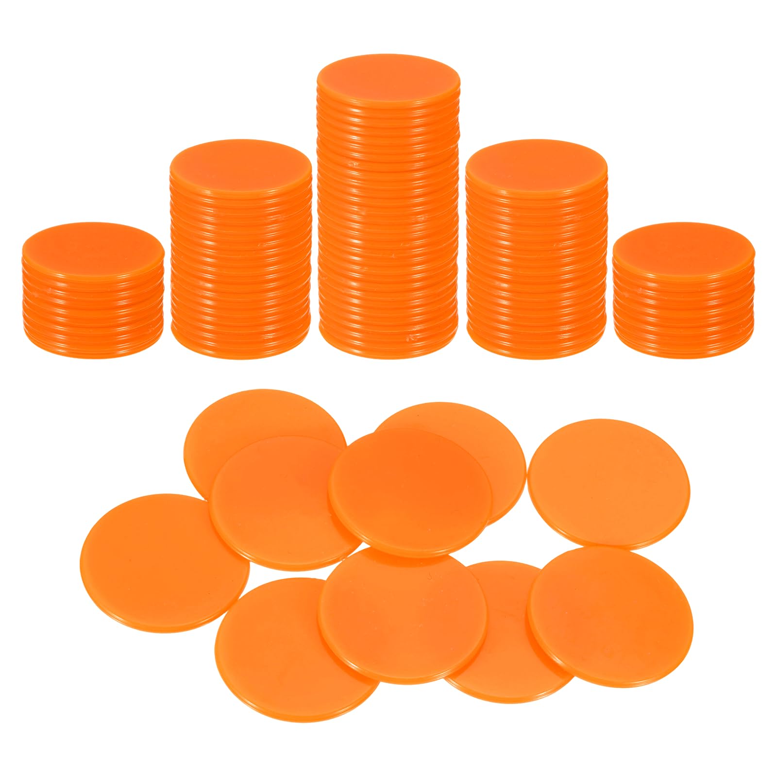 sourcing map 100Pcs 1.2 Inch Poker Chips, Plastic Bingo Chips Learning Counters Counting Counters Disks Markers Opaque Game Tokens for Game Play Math Counting, Orange, Flat
