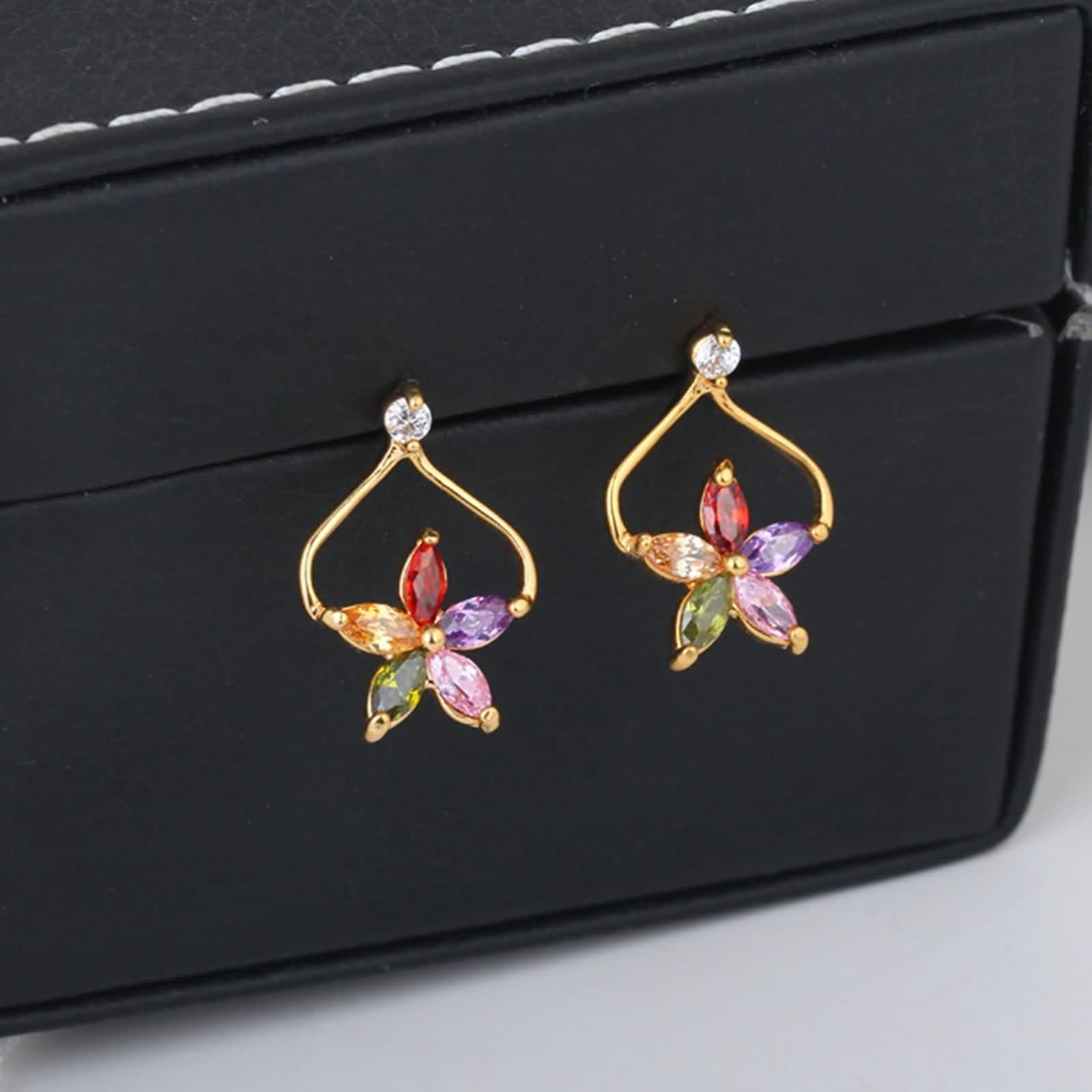 Pendientes de Fiesta Mujer Oro Amarillo 9 K Moissanita Flor Joyería Pendientes