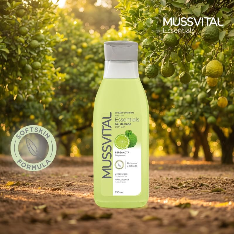 MUSSVITAL Essentials Bergamot Bath Gel 750 ml, pH 5.5 Physiological, with Panthenol, Gentle Washing Base, Daily Skin Cleaning, Body Hygiene - 5