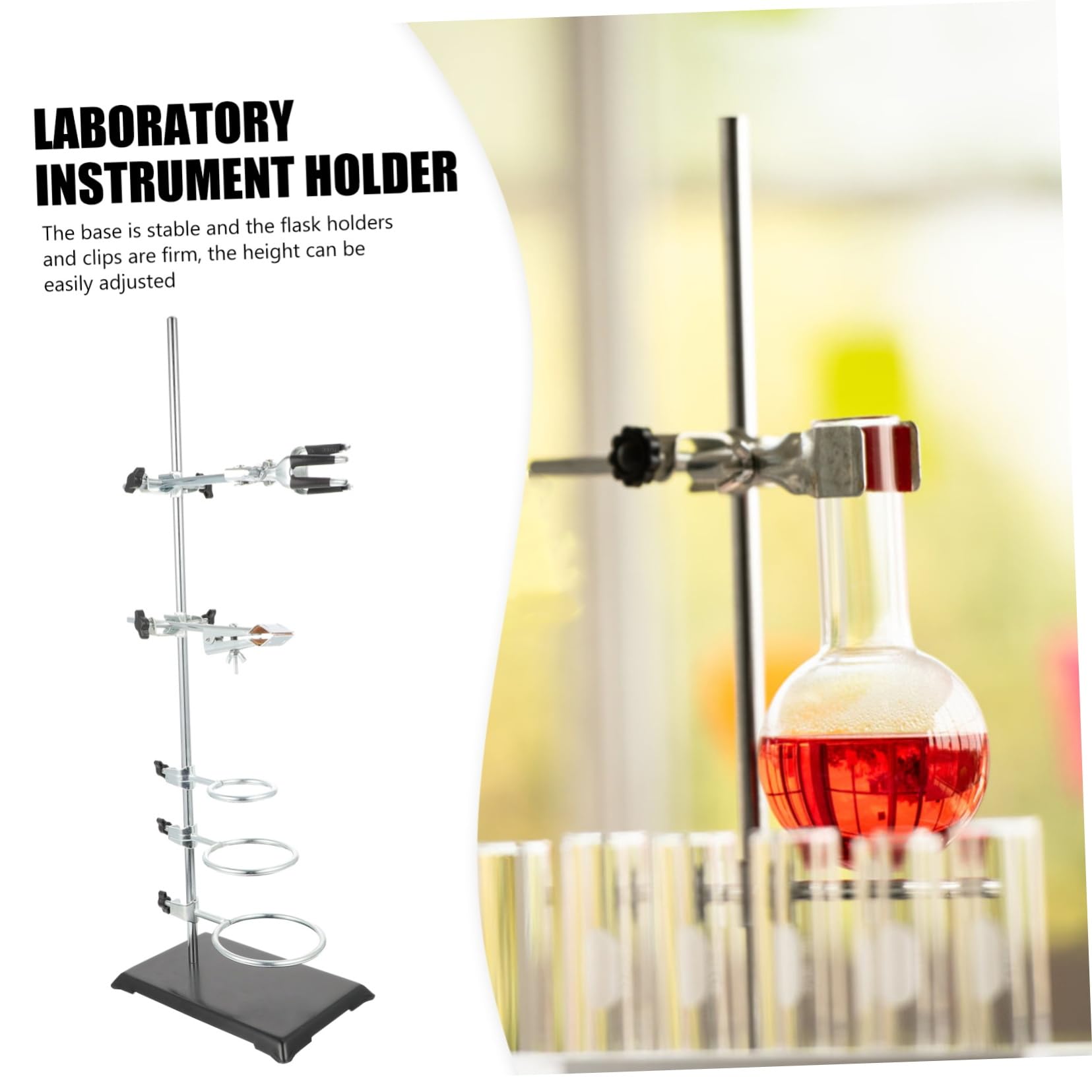 Chemisches Labor Retortenstativ aus Eisen Höhenverstellbar mit 6 Halterungen Platzsparend und Robust für Präzise Laborinstrumente im Chemielabor Einsatz