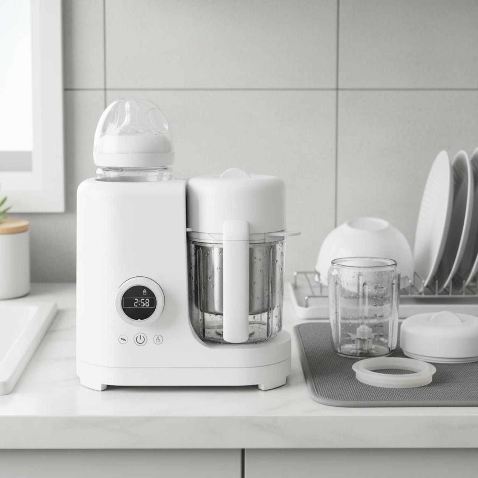Almencla Infant Vaporiera Cuocipappa Robot Pappe Frullatore Multifunzione con Pannello Frontale Recipiente Visibile in Adatto a Pasti per Cucina Domestica Abitudini di Nutrizione