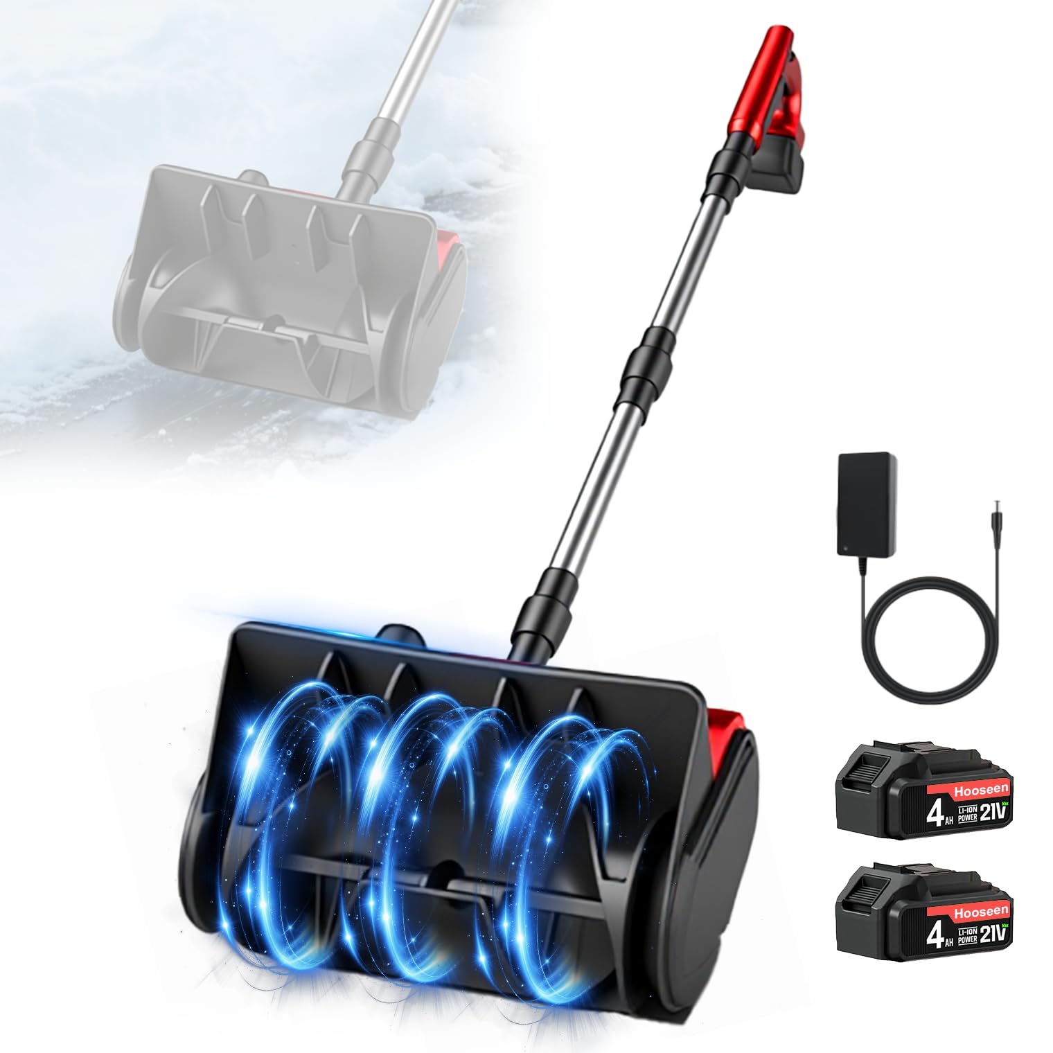 Photo 1 of **RECOMENDED FOR PARTS / MISSING ASSEMBLY PIECES*** Cordless Snow Shovel, 21V Electric Cordless Snow Blower with Battery and Charger, 19FT Throw Distance, Lightweight 9.9lb for Driveway, Steps, Patio, Sidewalk(Red)