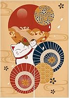 Vista 7 de Cortina japonesa Noren para puerta, tapiz de Maneki Neko Lucky Cat y Koinobori, cortina de puerta impresa Ukiyoe para decoración del hogar, 29 x 35